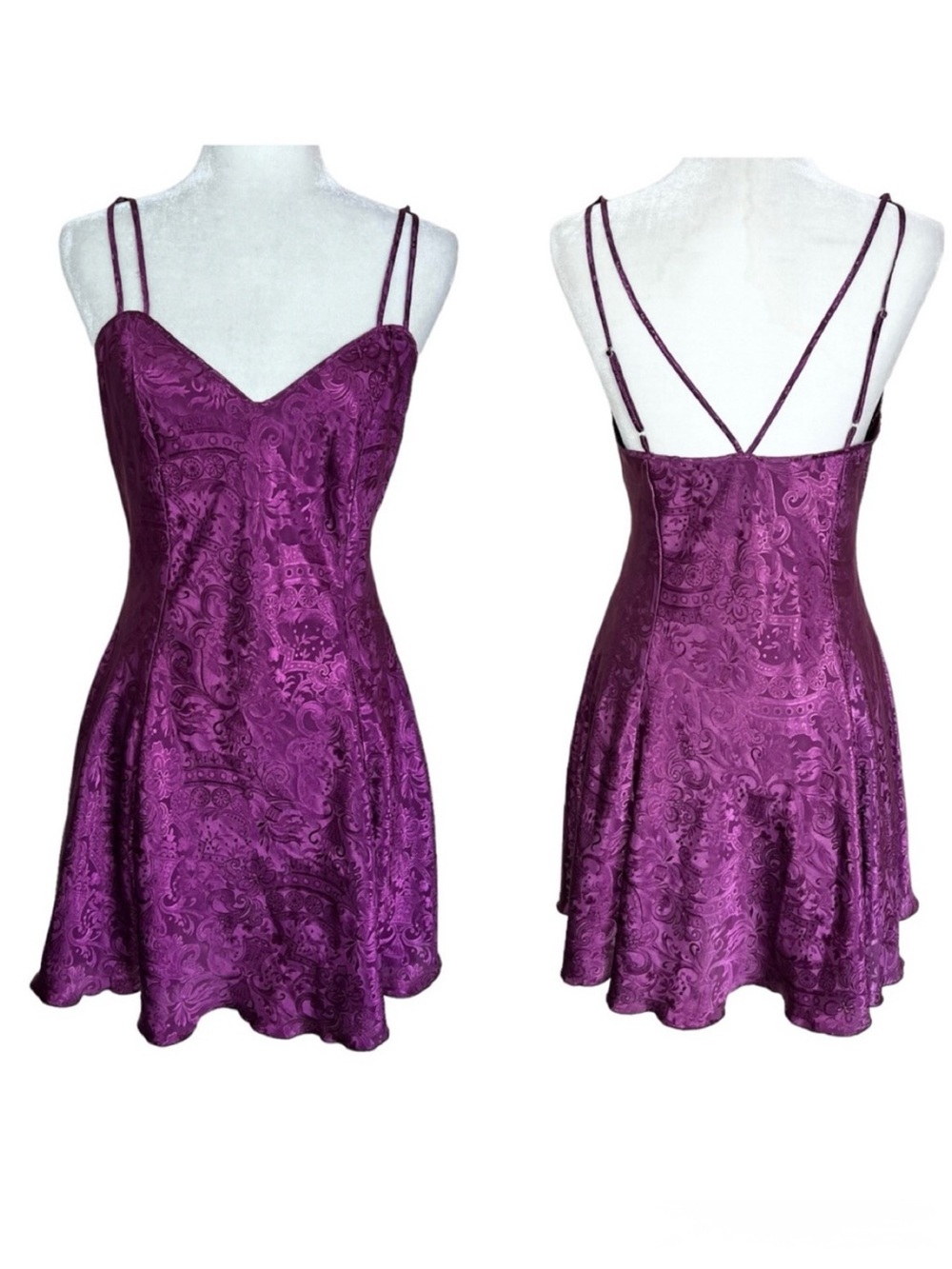 Vintage Gold Label Victoria’s Secret Purple Jacquard Slip Dress Size Medium
